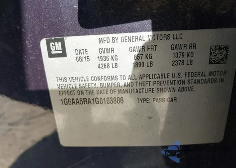 2016 Cadillac Ats Standard from USA, damaged, VIN 1G6AA5RA1G0103886